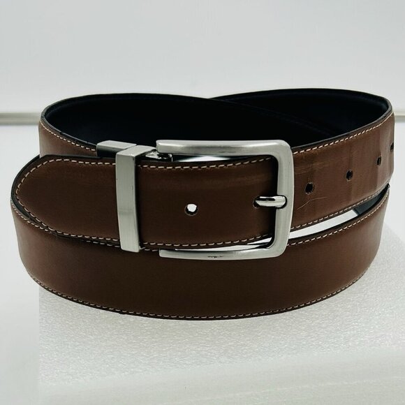 Steve Madden Belt Mens Size 40 Reversible Brown Black Silver Buckle Leather - Picture 1 of 7